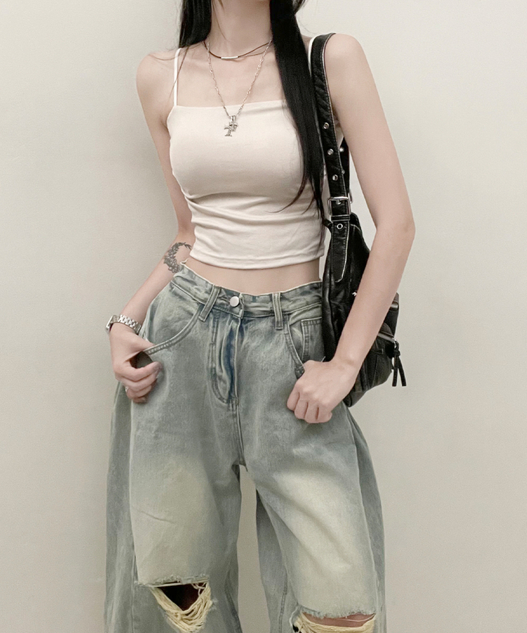 패드크롭스판옆셔링끈나시 베이지