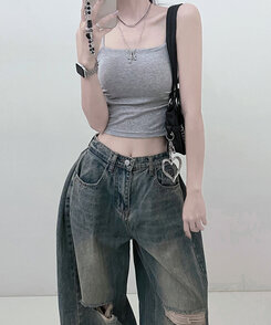 ノースリーブ 【SHORT/LONG 丈別 カップ付き】シャーリングキャミソール6色 GRAY