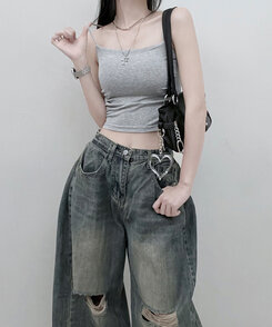 ノースリーブ 【SHORT/LONG 丈別 カップ付き】シャーリングキャミソール6色 GRAY