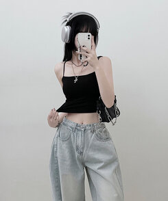 ノースリーブ 【SHORT/LONG 丈別 カップ付き】シャーリングキャミソール6色 BLACK