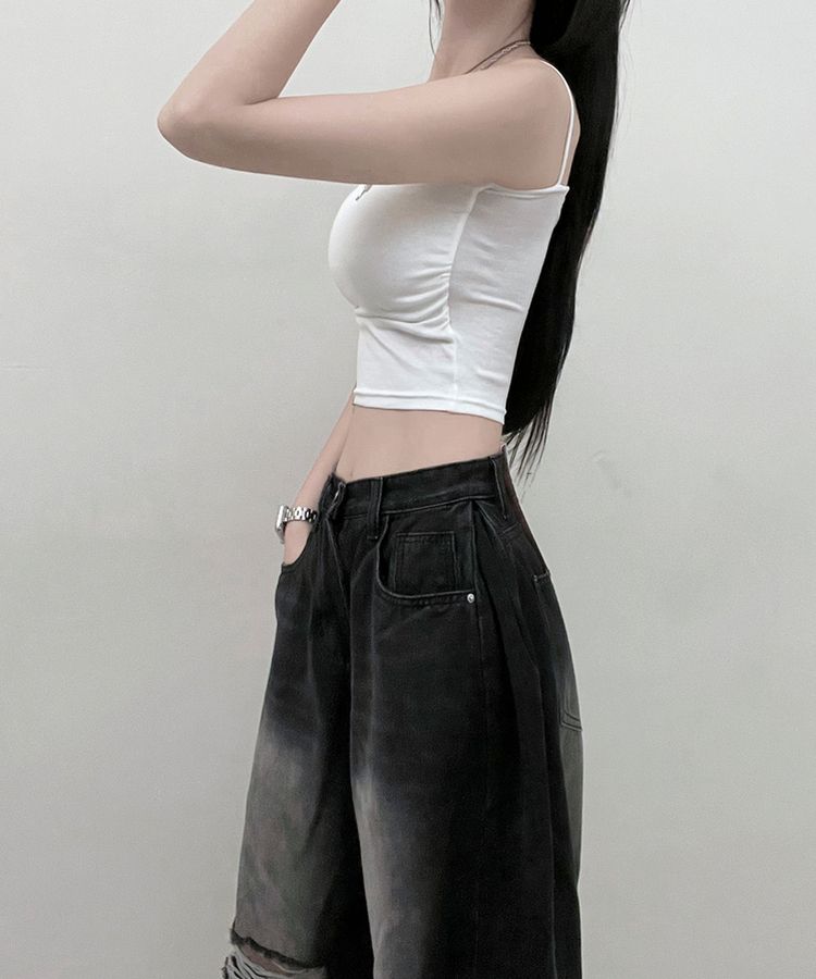 ノースリーブ 【SHORT/LONG 丈別 カップ付き】シャーリングキャミソール6色 WHITE