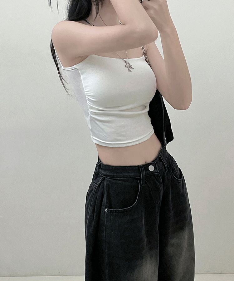【SHORT/LONG 丈別 カップ付き】シャーリングキャミソール6色 WHITE