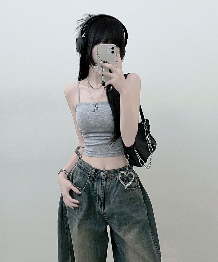 【SHORT/LONG 丈別 カップ付き】シャーリングキャミソール6色 GRAY