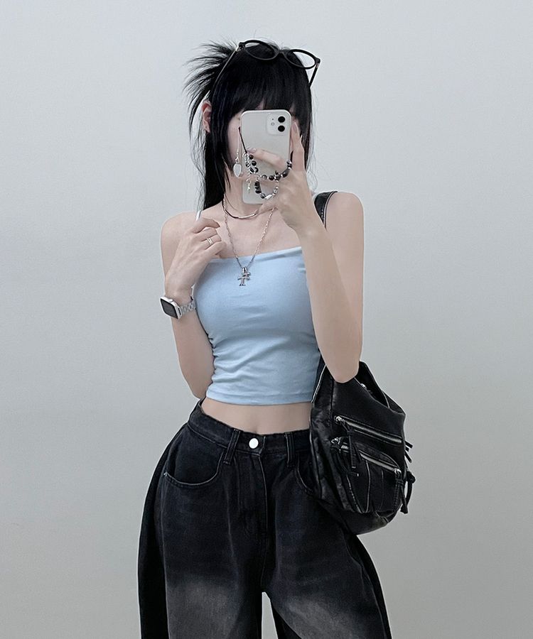 【SHORT/LONG 丈別 カップ付き】シャーリングキャミソール6色 AQUA