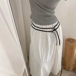 ファッション雑貨 スリムケーブルツインバックルベルト BROWN