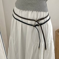 ファッション雑貨 スリムケーブルツインバックルベルト BROWN