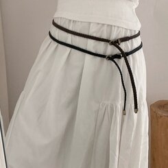 ファッション雑貨 スリムケーブルツインバックルベルト BROWN