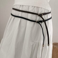 ファッション雑貨 スリムケーブルツインバックルベルト BROWN