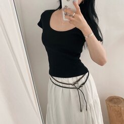 ファッション雑貨 スリムケーブルツインバックルベルト BLACK