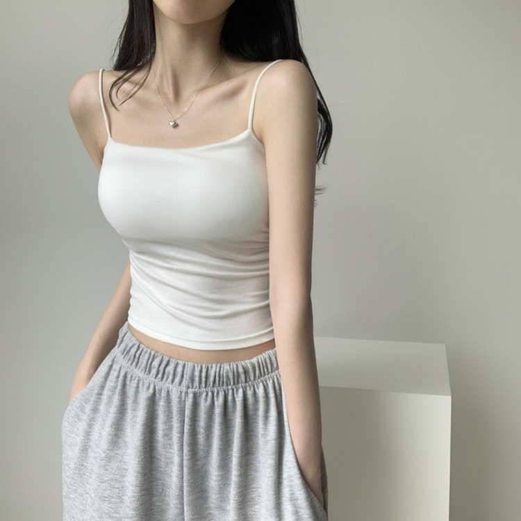 래빗 옆셔링 크롭 볼륨업 패드캡 파스텔 크롭 이너 나시 끈나시 슬리브리스 여름나시 썸머나시 기장선택 아이보리