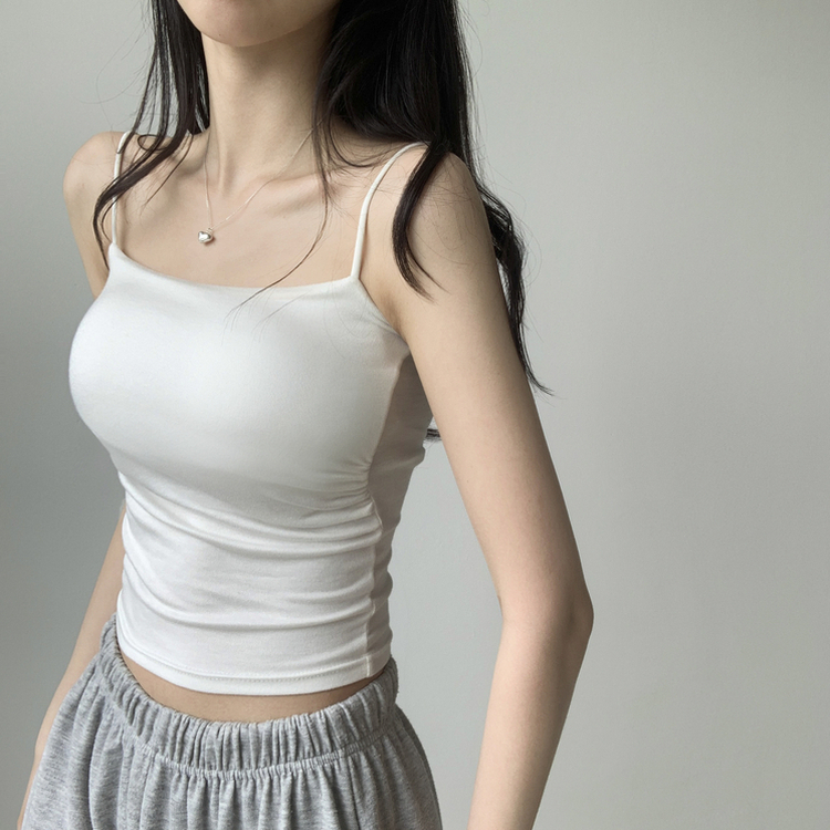 래빗 옆셔링 크롭 볼륨업 패드캡 파스텔 크롭 이너 나시 끈나시 슬리브리스 여름나시 썸머나시 기장선택 아이보리