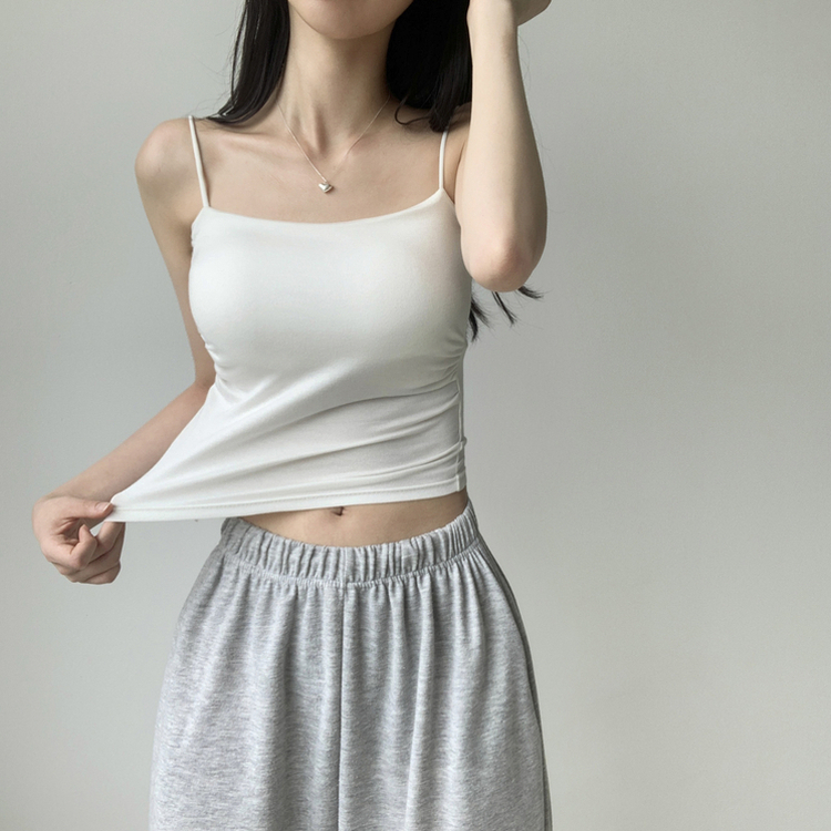 래빗 옆셔링 크롭 볼륨업 패드캡 파스텔 크롭 이너 나시 끈나시 슬리브리스 여름나시 썸머나시 기장선택 아이보리