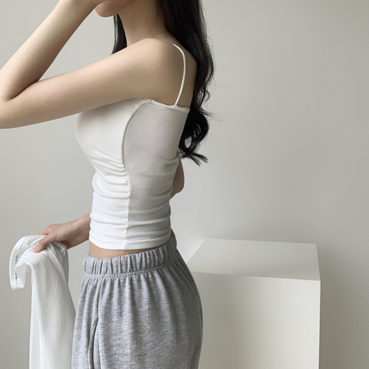 래빗 옆셔링 크롭 볼륨업 패드캡 파스텔 크롭 이너 나시 끈나시 슬리브리스 여름나시 썸머나시 기장선택 아이보리