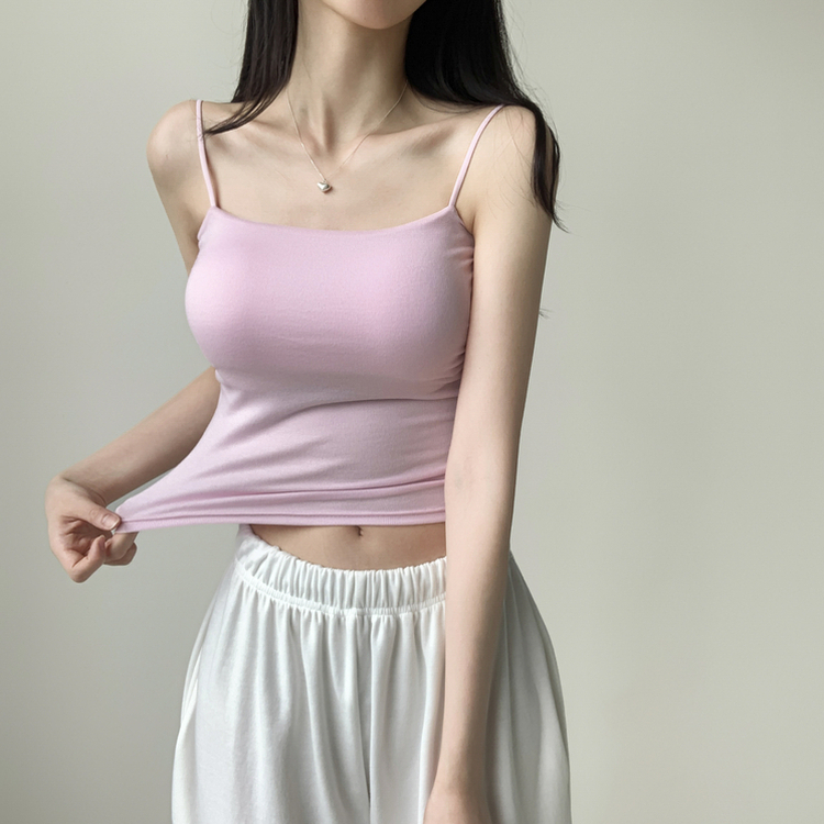 래빗 옆셔링 크롭 볼륨업 패드캡 파스텔 크롭 이너 나시 끈나시 슬리브리스 여름나시 썸머나시 기장선택 핑크