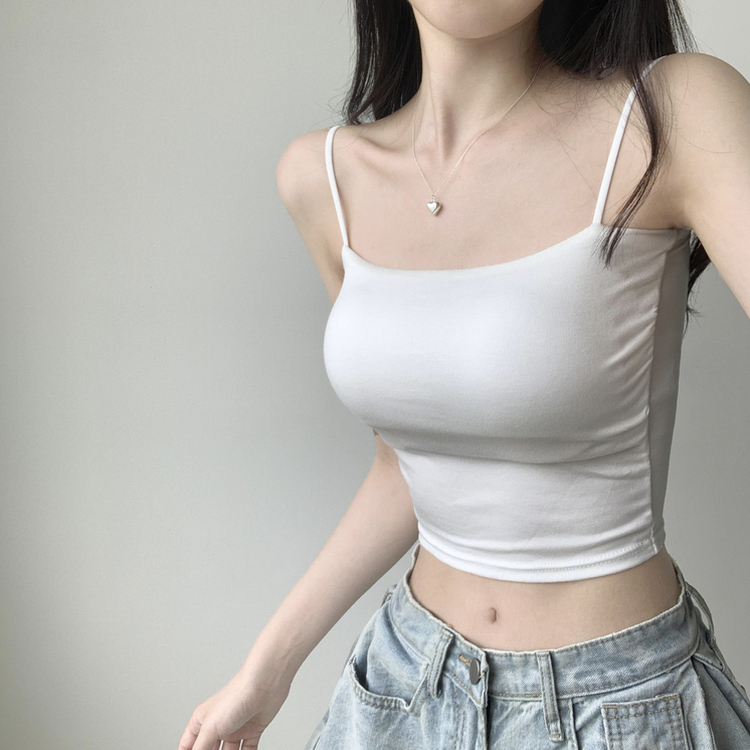 래빗 옆셔링 크롭 볼륨업 패드캡 파스텔 크롭 이너 나시 끈나시 슬리브리스 여름나시 썸머나시 기장선택 아이보리