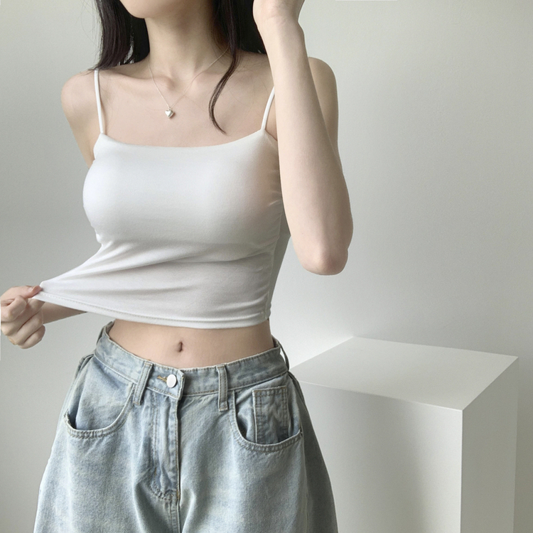 래빗 옆셔링 크롭 볼륨업 패드캡 파스텔 크롭 이너 나시 끈나시 슬리브리스 여름나시 썸머나시 기장선택 아이보리