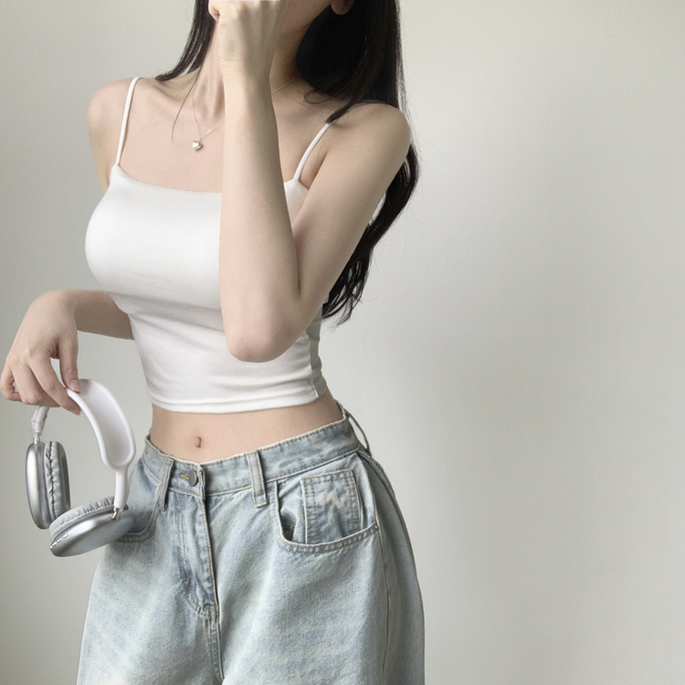 래빗 옆셔링 크롭 볼륨업 패드캡 파스텔 크롭 이너 나시 끈나시 슬리브리스 여름나시 썸머나시 기장선택 아이보리