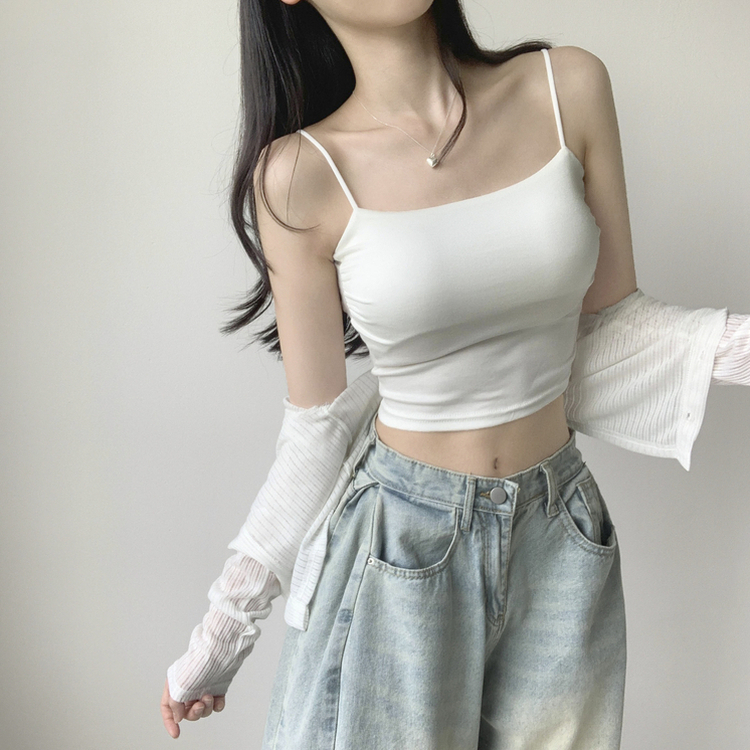 래빗 옆셔링 크롭 볼륨업 패드캡 파스텔 크롭 이너 나시 끈나시 슬리브리스 여름나시 썸머나시 기장선택 아이보리