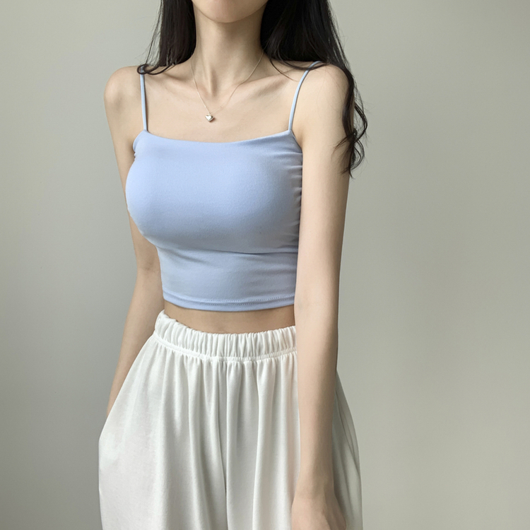 래빗 옆셔링 크롭 볼륨업 패드캡 파스텔 크롭 이너 나시 끈나시 슬리브리스 여름나시 썸머나시 기장선택 소라