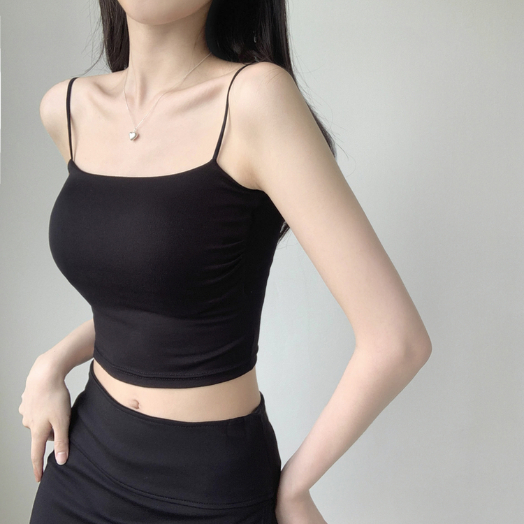 래빗 옆셔링 크롭 볼륨업 패드캡 파스텔 크롭 이너 나시 끈나시 슬리브리스 여름나시 썸머나시 기장선택 블랙