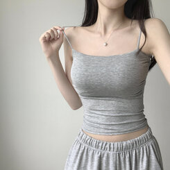 ノースリーブ 【SHORT/LONG 丈別】サイドシャーリングクロップサマースリーブレス6色 GRAY