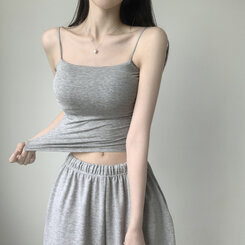 ノースリーブ 【SHORT/LONG 丈別】サイドシャーリングクロップサマースリーブレス6色 GRAY
