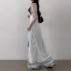 ロングワンピース シースルーレイヤードロングスリットワンピース IVORY