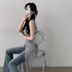 ロングワンピース シースルーレイヤードロングスリットワンピース KHAKI