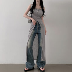 ロングワンピース シースルーレイヤードロングスリットワンピース KHAKI