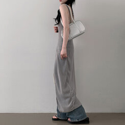 ロングワンピース シースルーレイヤードロングスリットワンピース KHAKI