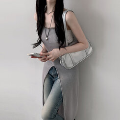 ロングワンピース シースルーレイヤードロングスリットワンピース KHAKI