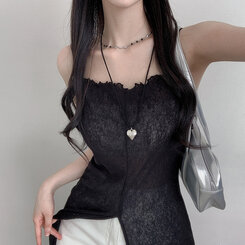 ロングワンピース シースルーレイヤードロングスリットワンピース BLACK