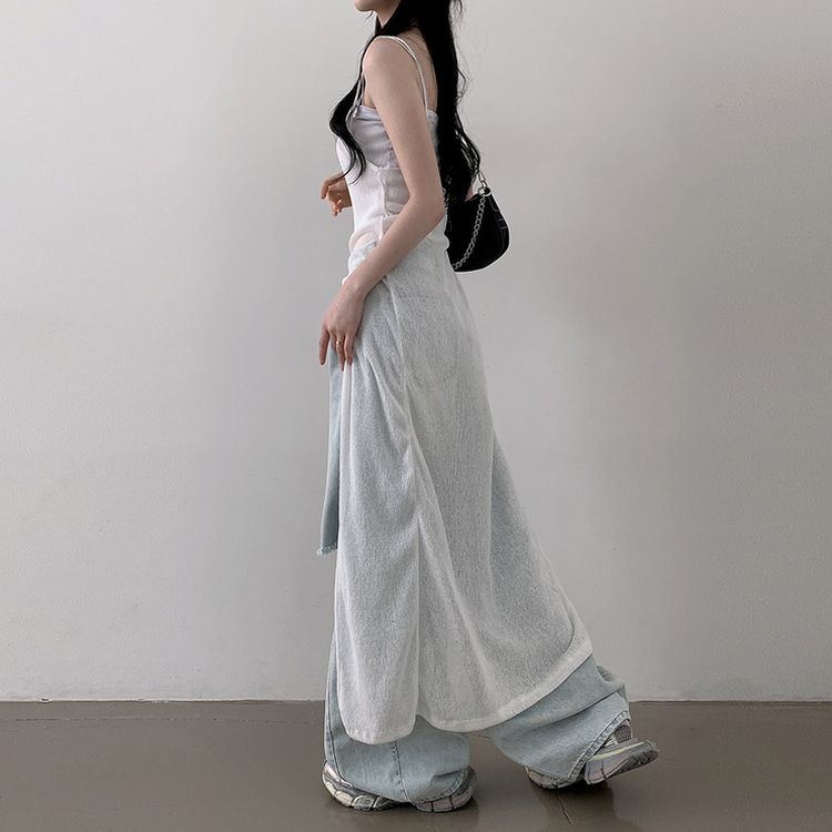 シースルーレイヤードロングスリットワンピース IVORY
