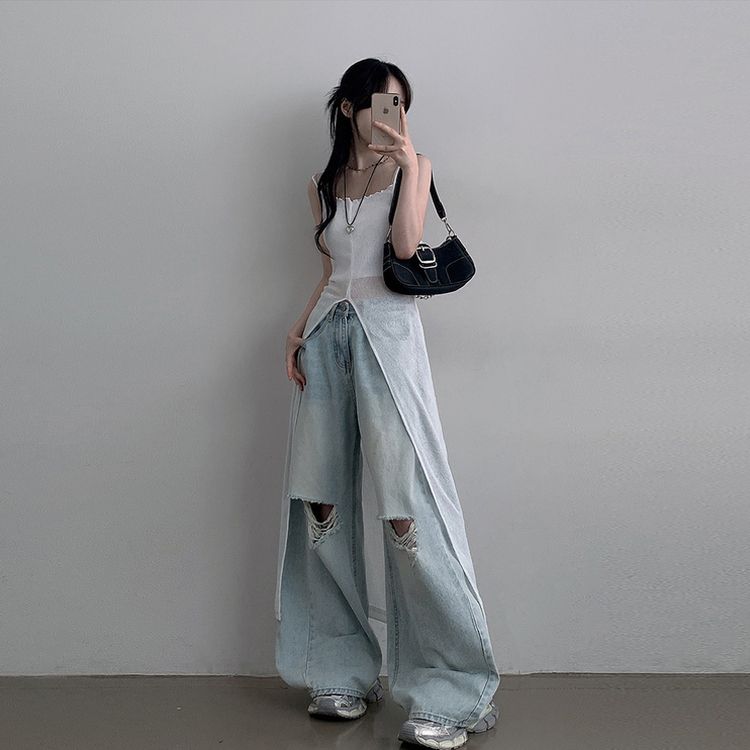 シースルーレイヤードロングスリットワンピース IVORY