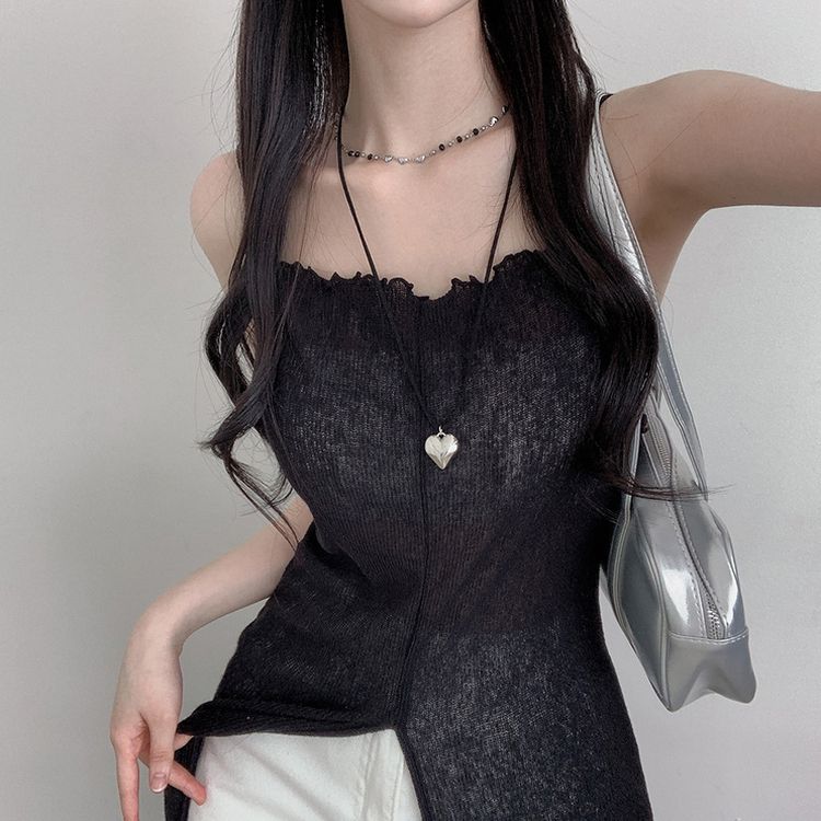シースルーレイヤードロングスリットワンピース BLACK