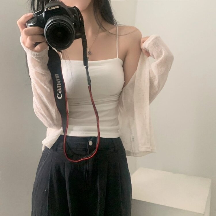 シースルーリネンクロップ長袖ニットカーディガン IVORY