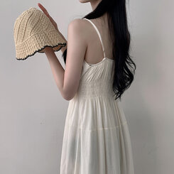 ロングワンピース リボンバンディングノースリーブロングワンピース WHITE