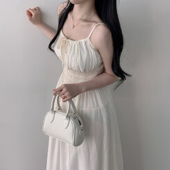 ロングワンピース リボンバンディングノースリーブロングワンピース WHITE