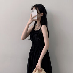 ロングワンピース リボンバンディングノースリーブロングワンピース BLACK
