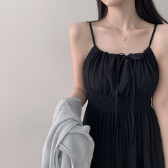 ロングワンピース リボンバンディングノースリーブロングワンピース BLACK