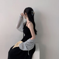 ロングワンピース リボンバンディングノースリーブロングワンピース BLACK