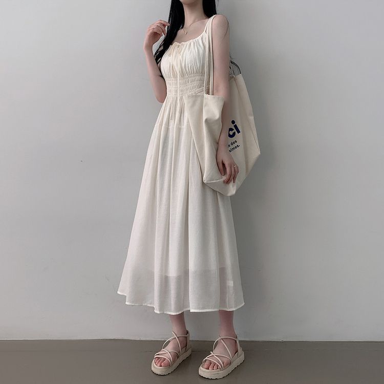 リボンバンディングノースリーブロングワンピース WHITE