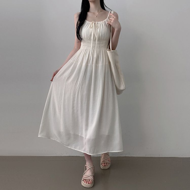 リボンバンディングノースリーブロングワンピース WHITE
