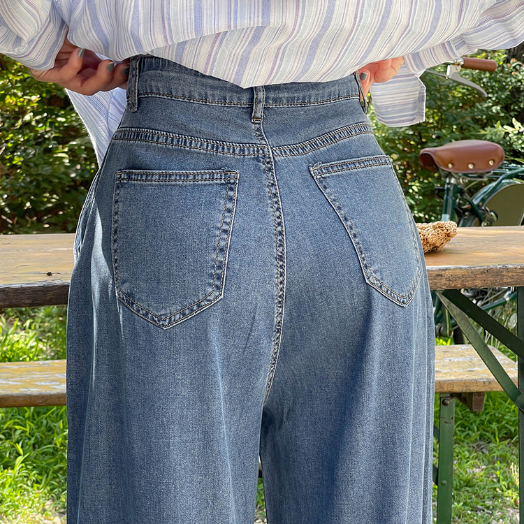 [숏/베이직/롱,S~2XL] 허리잘록 투핀턱 텐셀 와이드 여름 데님팬츠 중청
