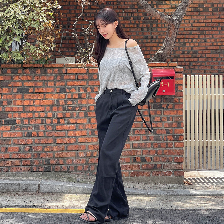 [숏/베이직/롱,S~2XL] 허리잘록 투핀턱 텐셀 와이드 여름 데님팬츠 블랙