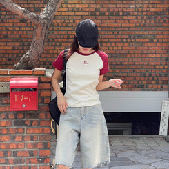 半袖Tシャツ ベーシックセミクロップラグラン半袖Tシャツ WHITE
