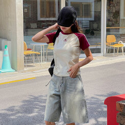 半袖Tシャツ ベーシックセミクロップラグラン半袖Tシャツ WHITE