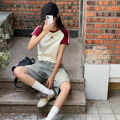 半袖Tシャツ ベーシックセミクロップラグラン半袖Tシャツ WHITE