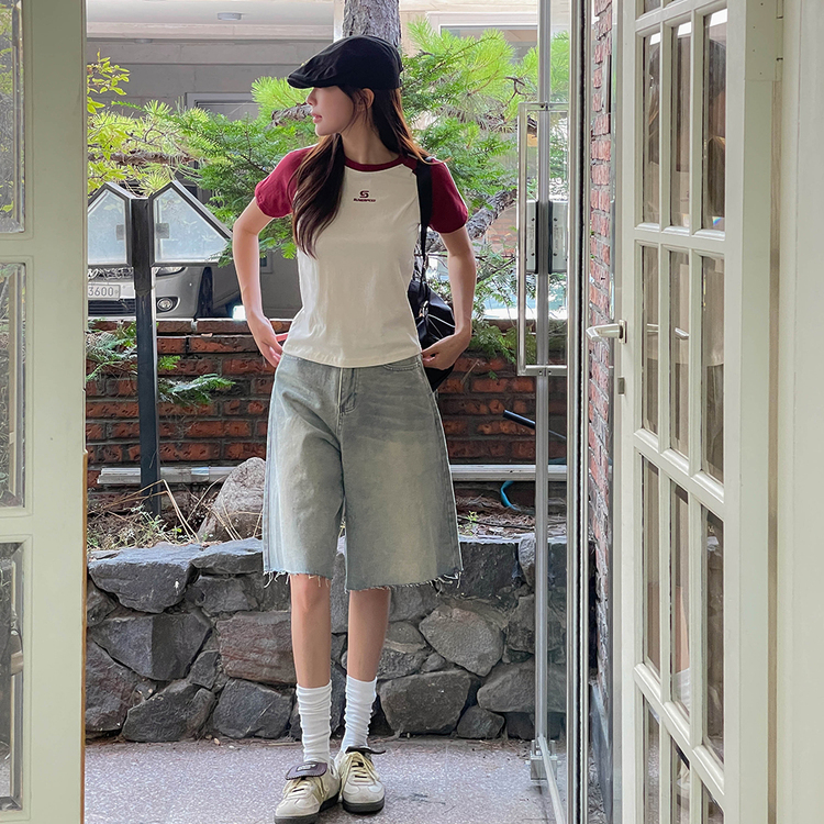[버뮤다팬츠/S~XL] 빈티지 워싱 컷팅 데님 반바지 연청