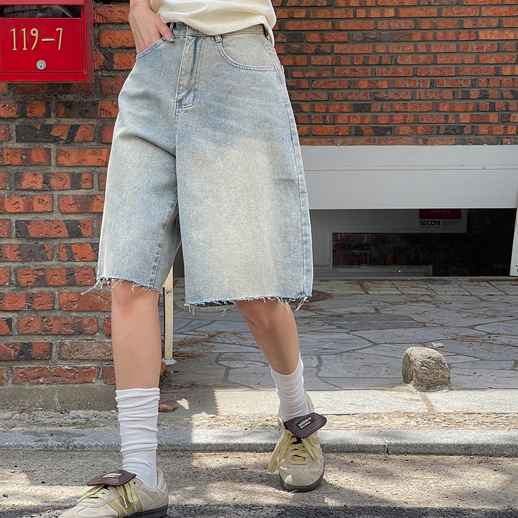 [버뮤다팬츠/S~XL] 빈티지 워싱 컷팅 데님 반바지 연청